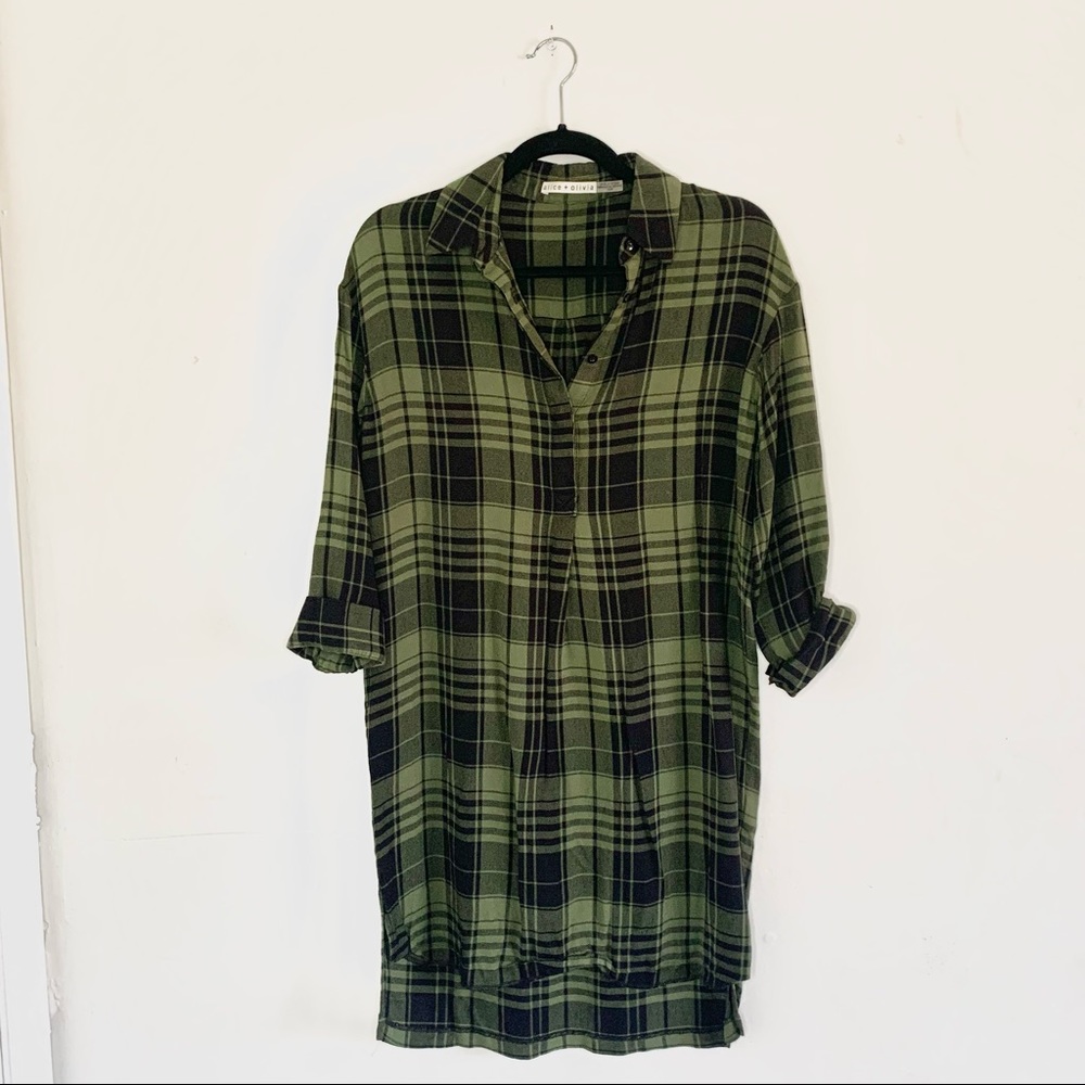 Alice + Olivia Green Black Plaid Sleeved Dress